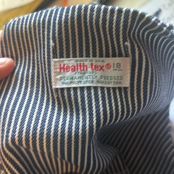 Vtg  70s Health-Tex Toddler Striped Overalls 18 mos Blue / White Conductor USA - Picture 9 of 9